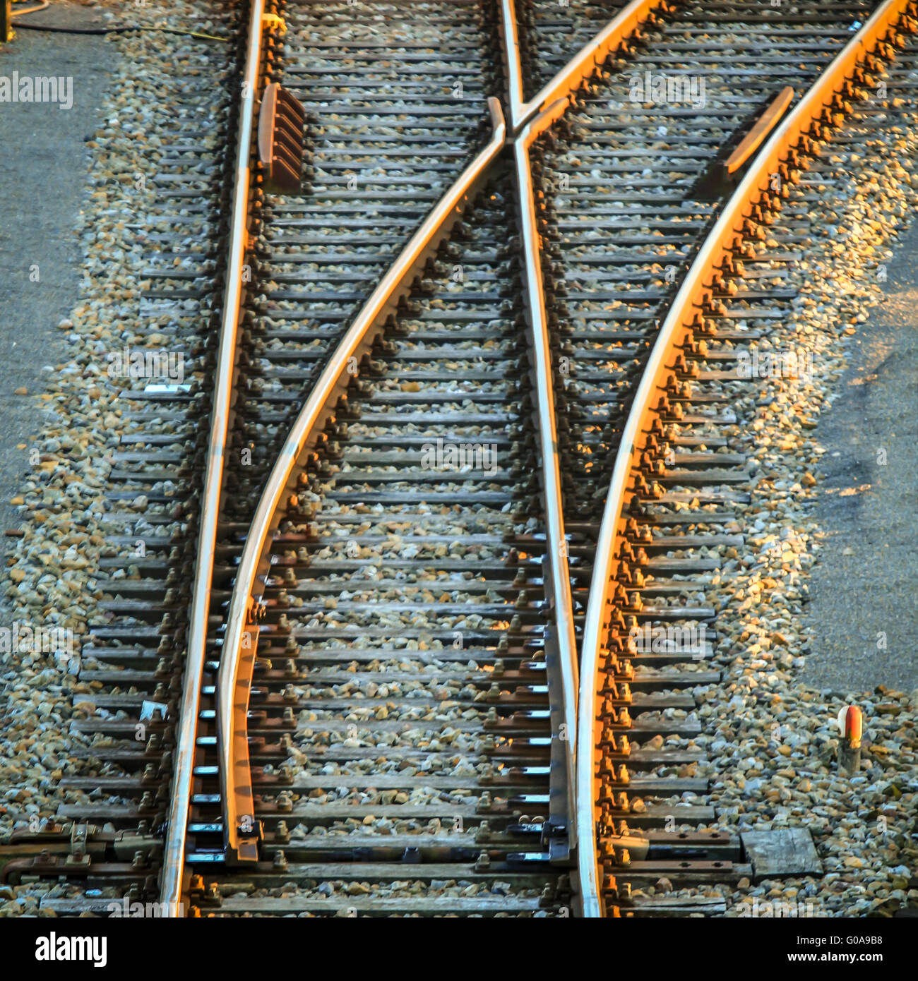 Train tracks with points in square format Stock Photo