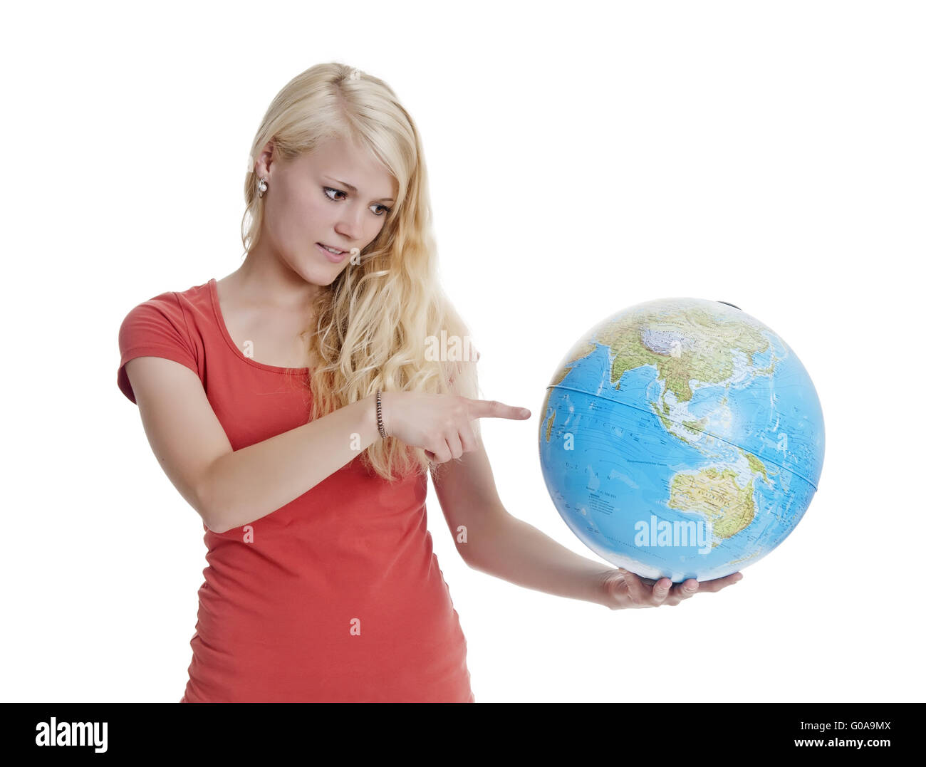 woman showing globe Stock Photo