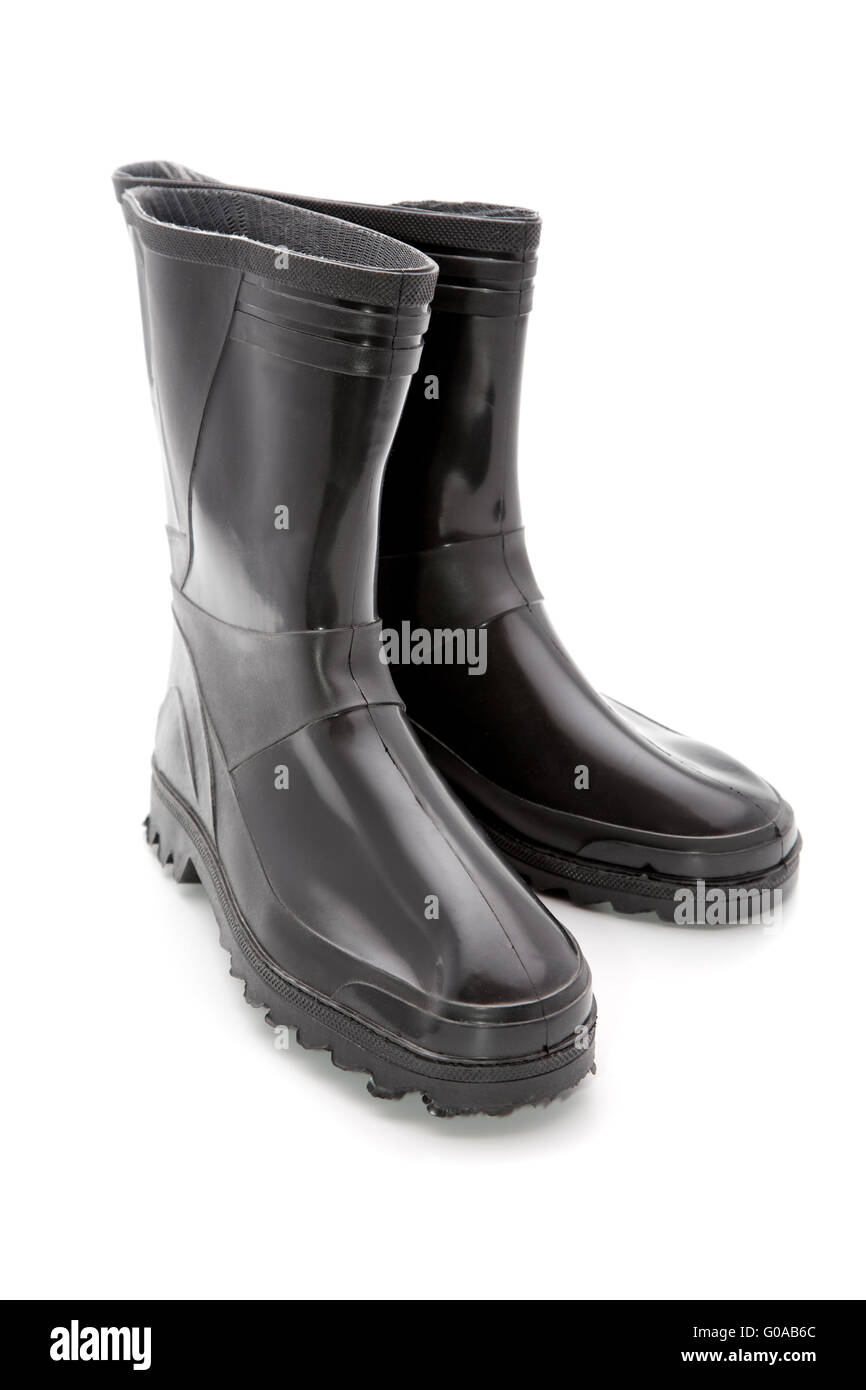 Black man's rubber boots on a white background Stock Photo