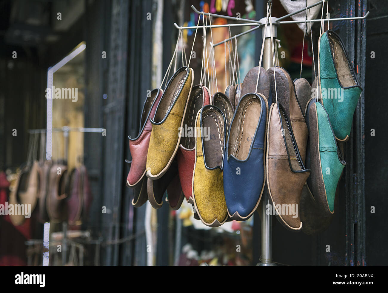 Traditional turkish shoes selling in the street Stock Photo