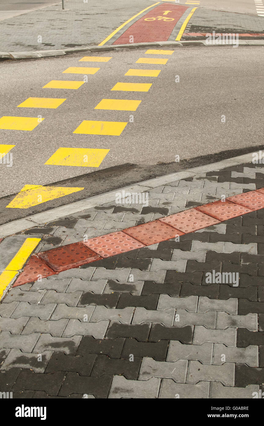 Street crossroad markings for pedestrians and bike Stock Photo Alamy