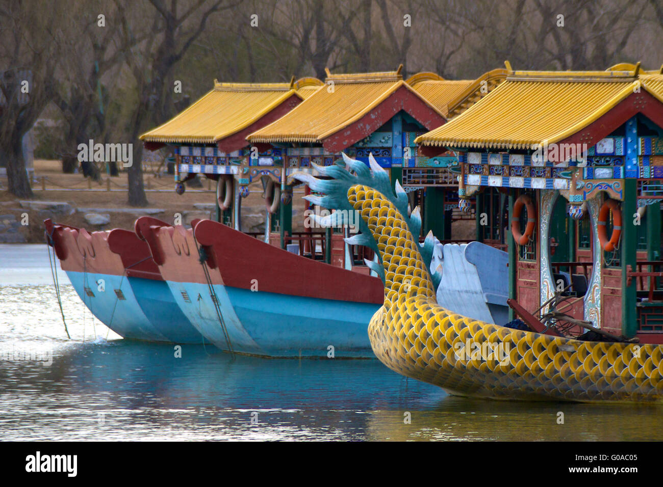 Chinese Tourism River Boats On Kunming Lake Outside The Summer Palace ...