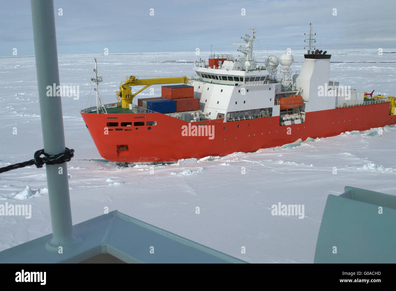 Icebreaker ship in the sea of Antarctic Stock Photo