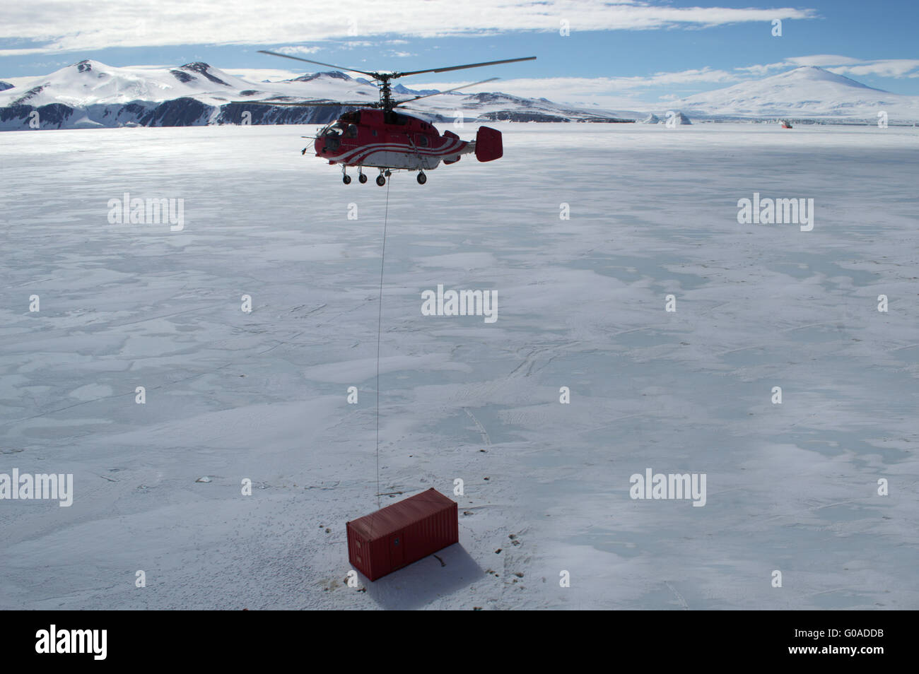 helicopter in the sea of antarctic Stock Photo