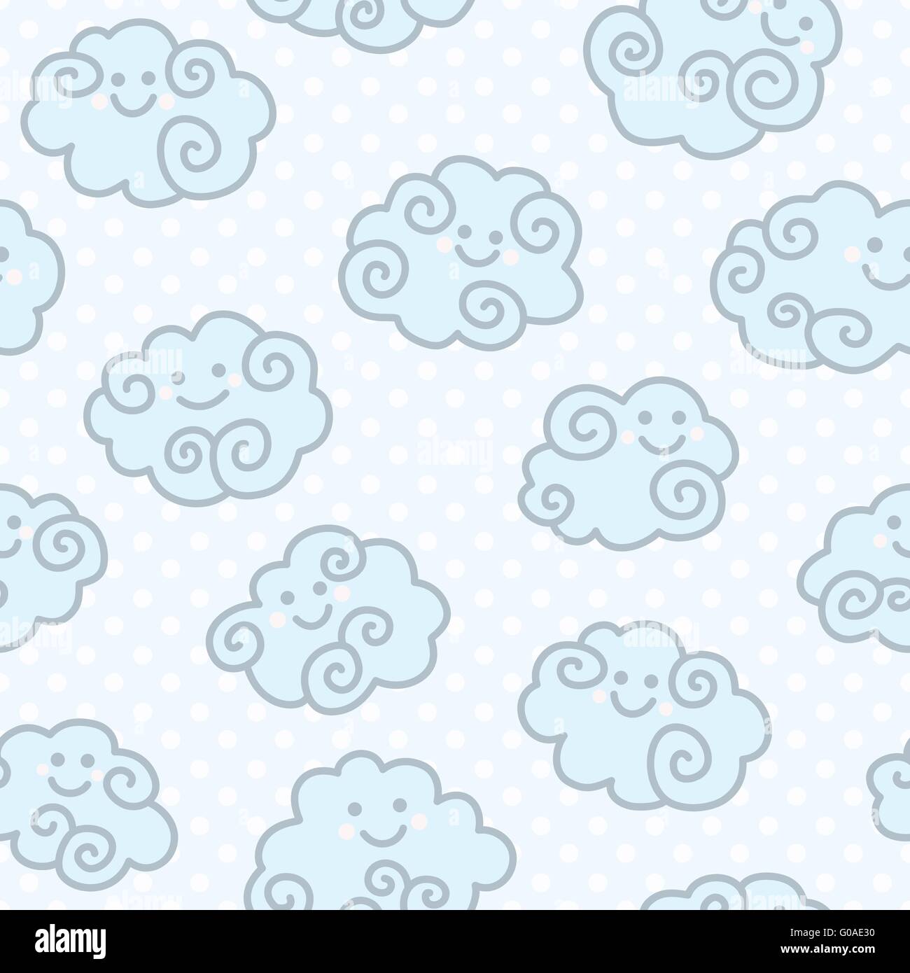 Seamless pattern with funny cartoon clouds on blue peas background ...