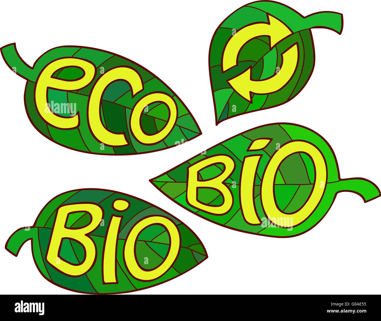 Hand drawn set of Eco labels. Ecology Inscriptions on leaf Stock Vector ...