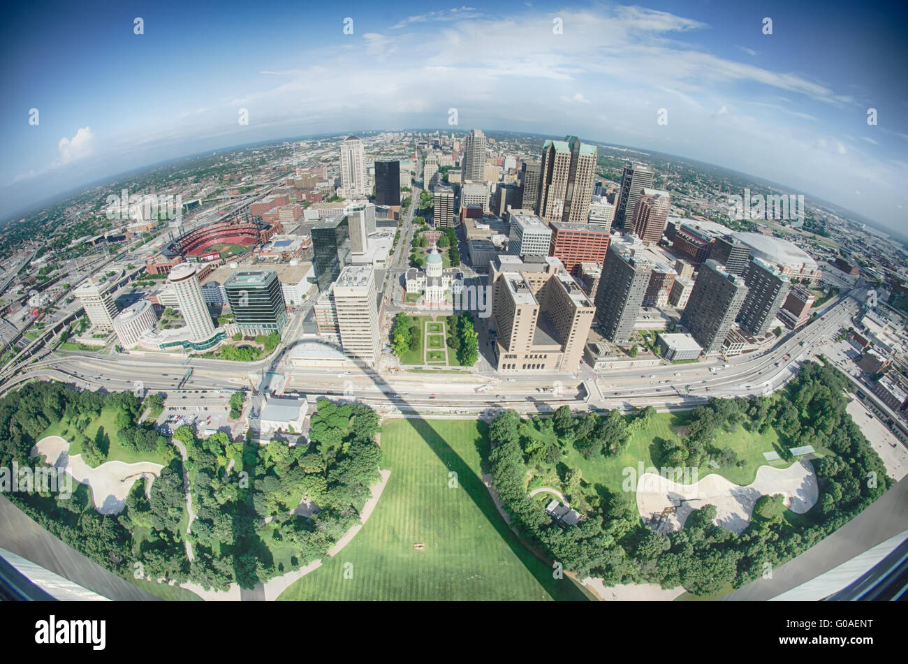 aerial of The Old Court House surrounded by downtown St. Louis Stock Photo