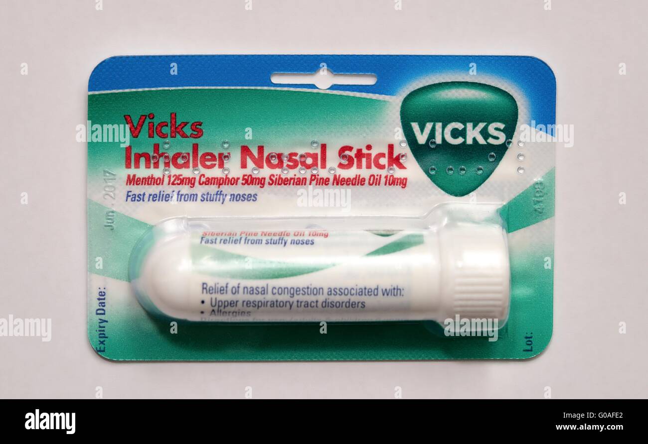 Vicks inhaler nasal stick retail pack Stock Photo