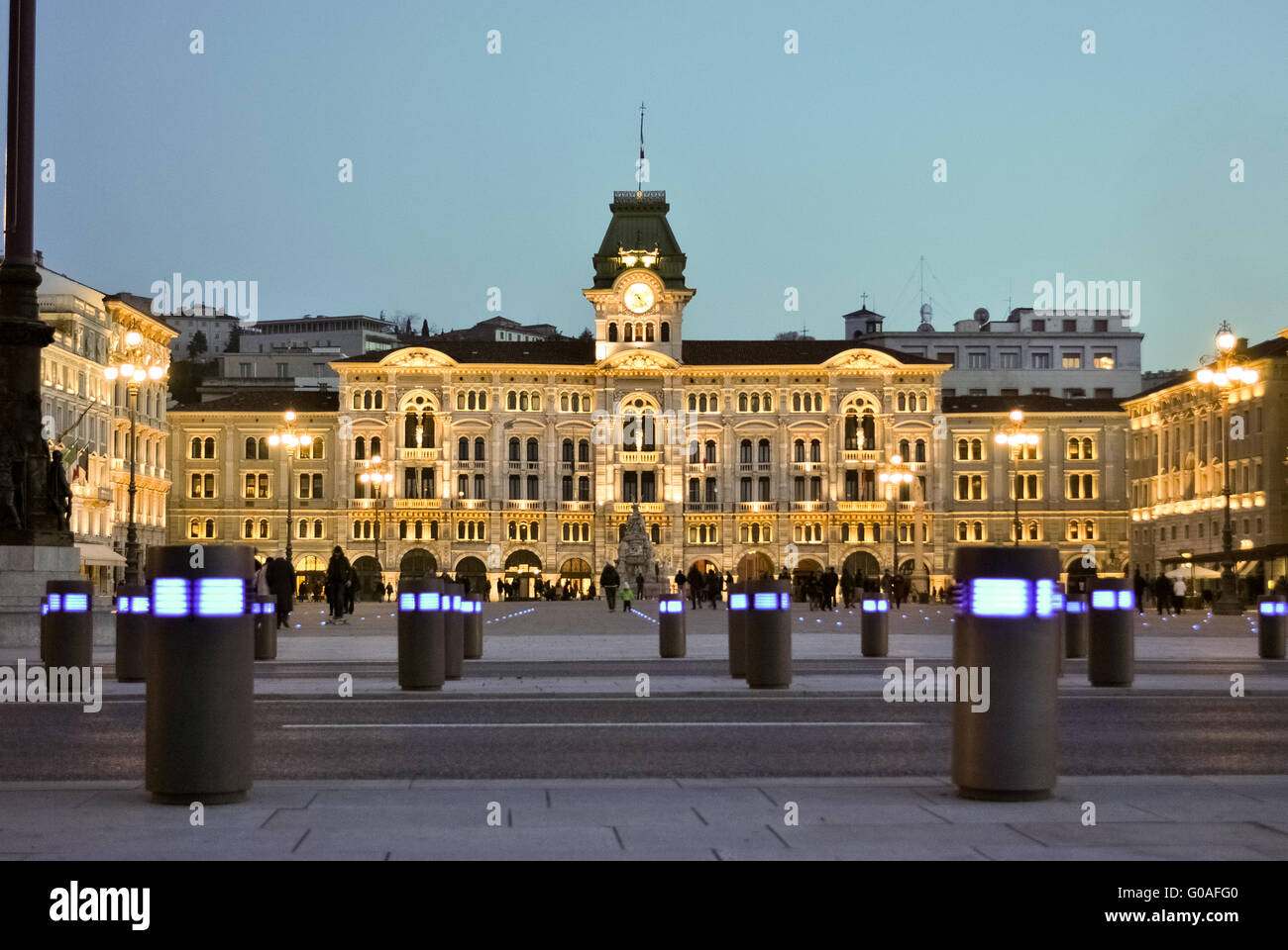 The City Hall of Trieste (northern Italy) during the twilight Stock Photo