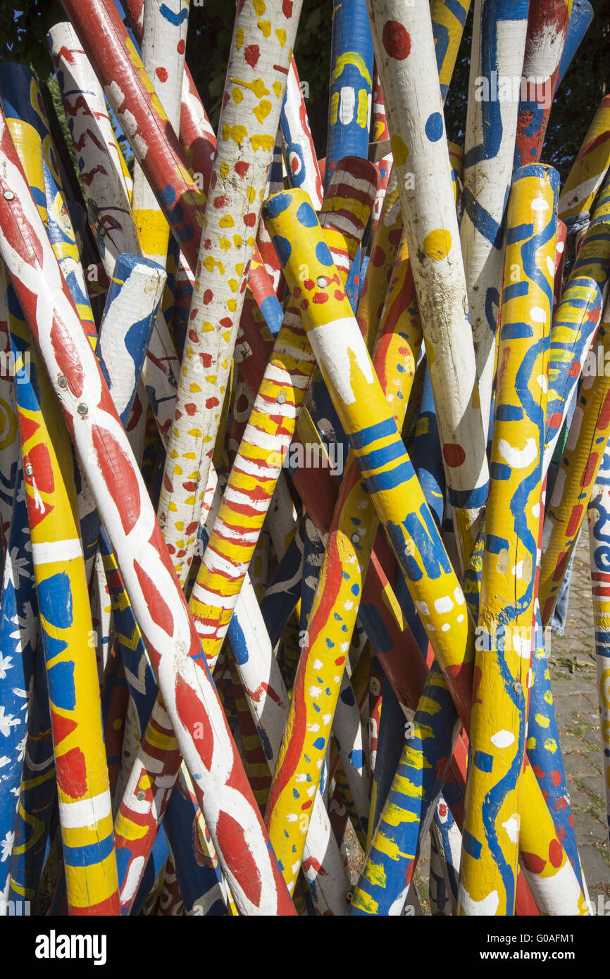 Colored big pens near the Dome, Xanten, Germany Stock Photo