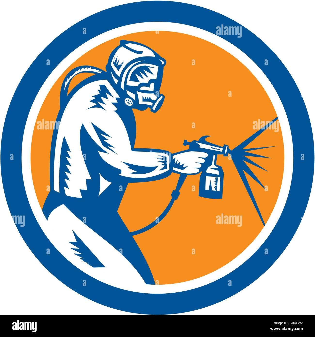 Spray Paint Gun Painter Spraying Woodcut Retro Stock Photo Alamy