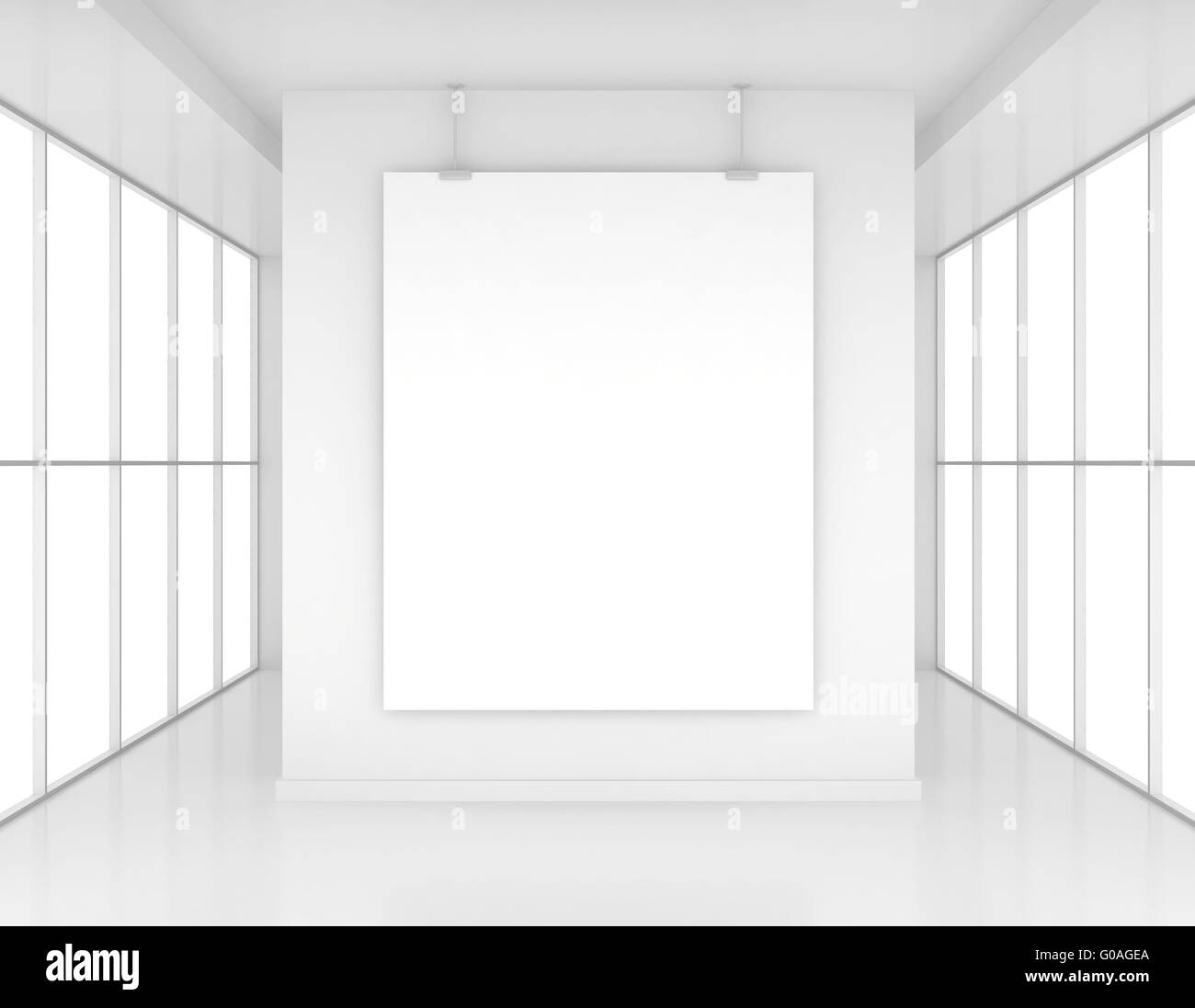 Empty room with white billboard and glossy concrete floor Stock Photo