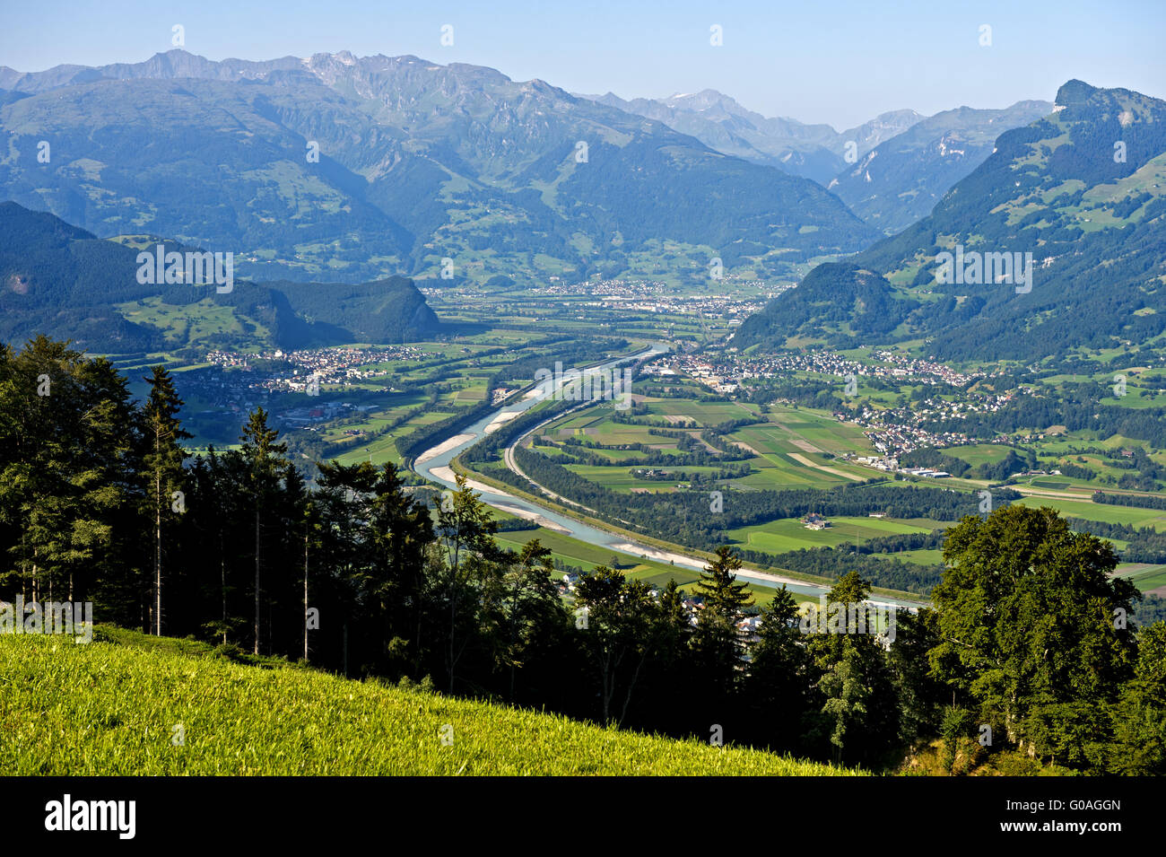 Rhine valley near Balzers, Liechtenstein Stock Photo