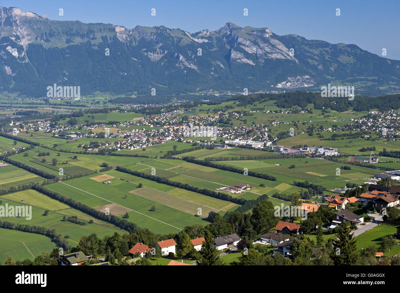 View from Planken across the Rhine valley,Liechte Stock Photo