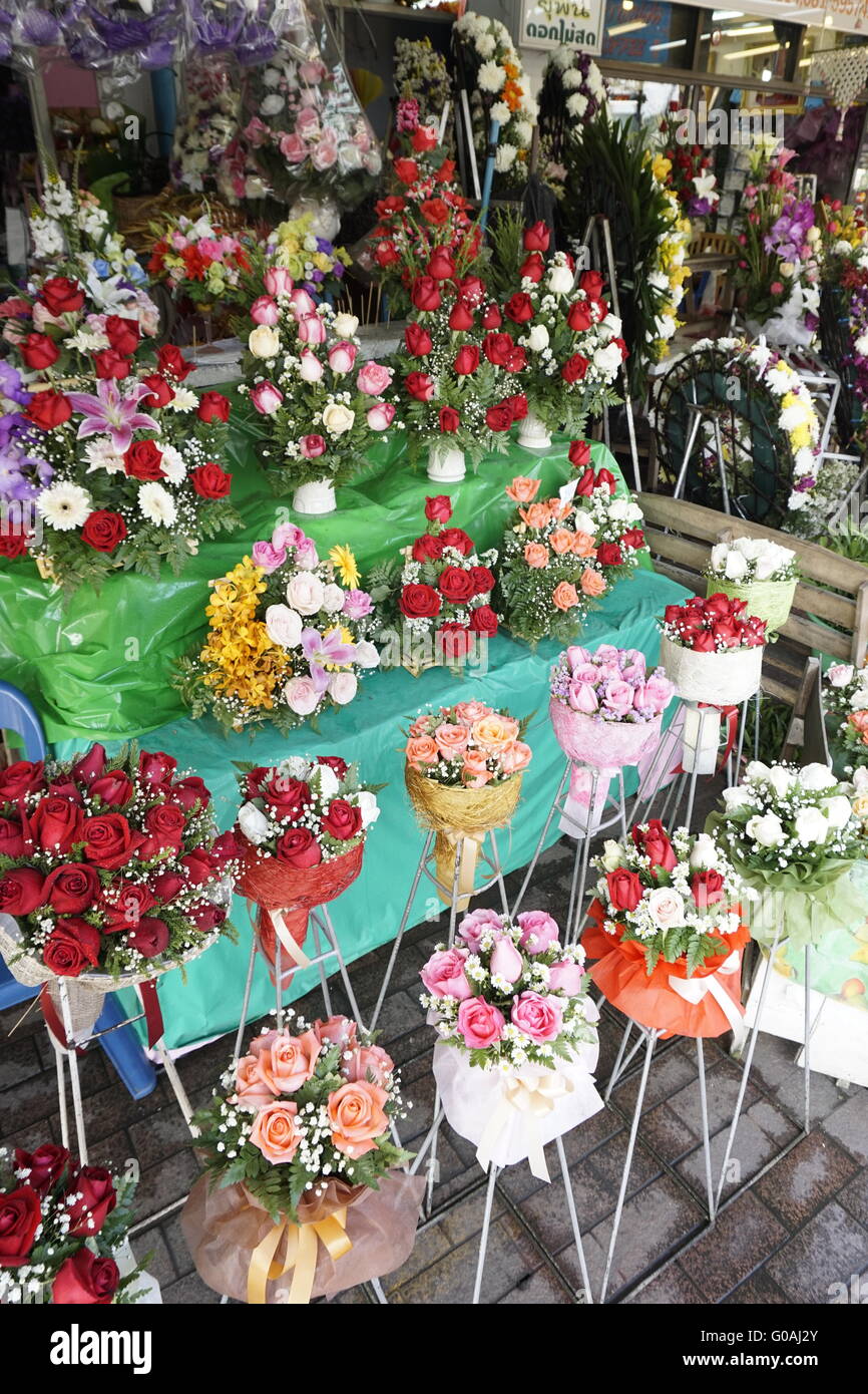 rose bouquets at Chiang Mai Chinatown market Stock Photo