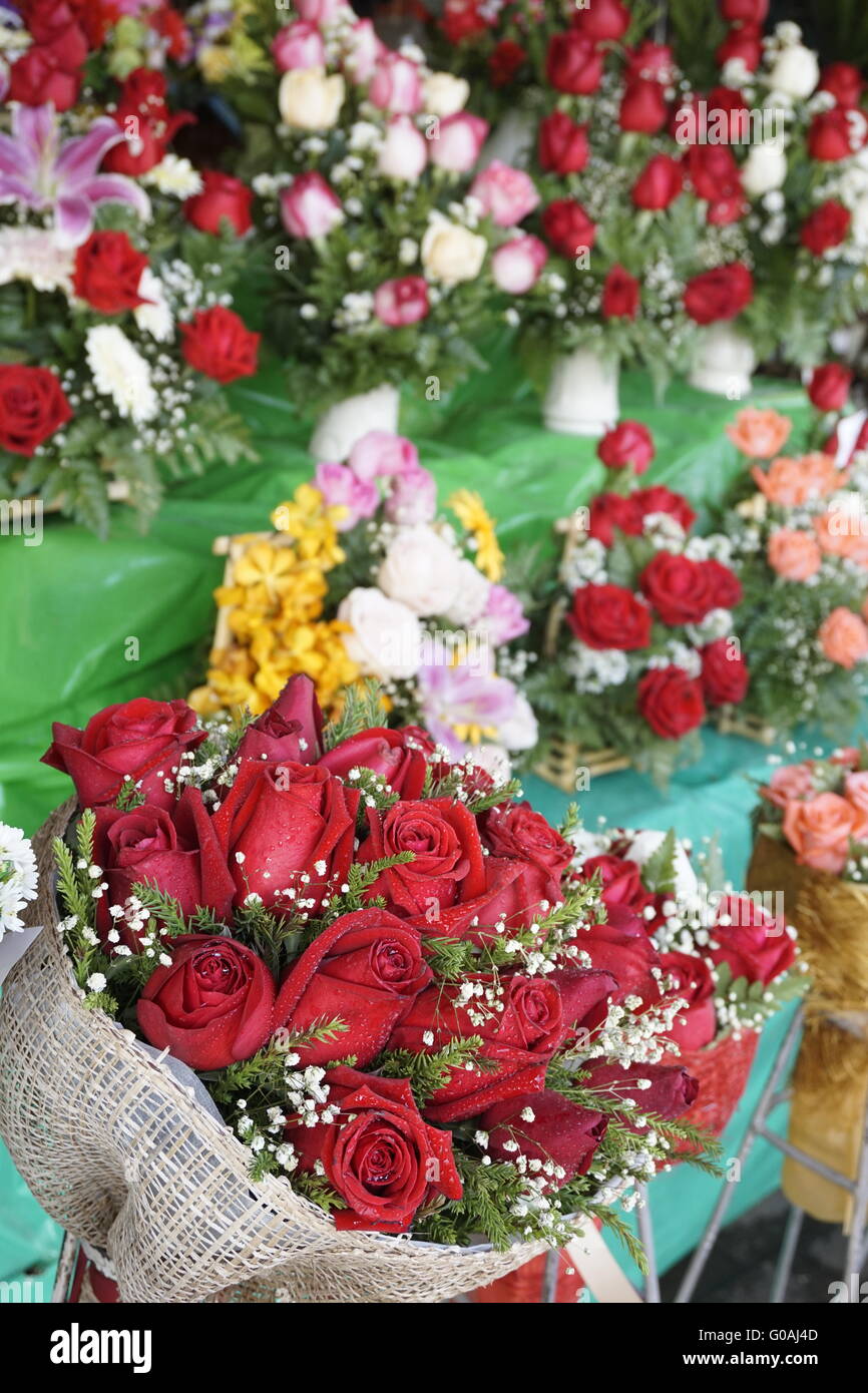 rose bouquets at Chiang Mai Chinatown market Stock Photo