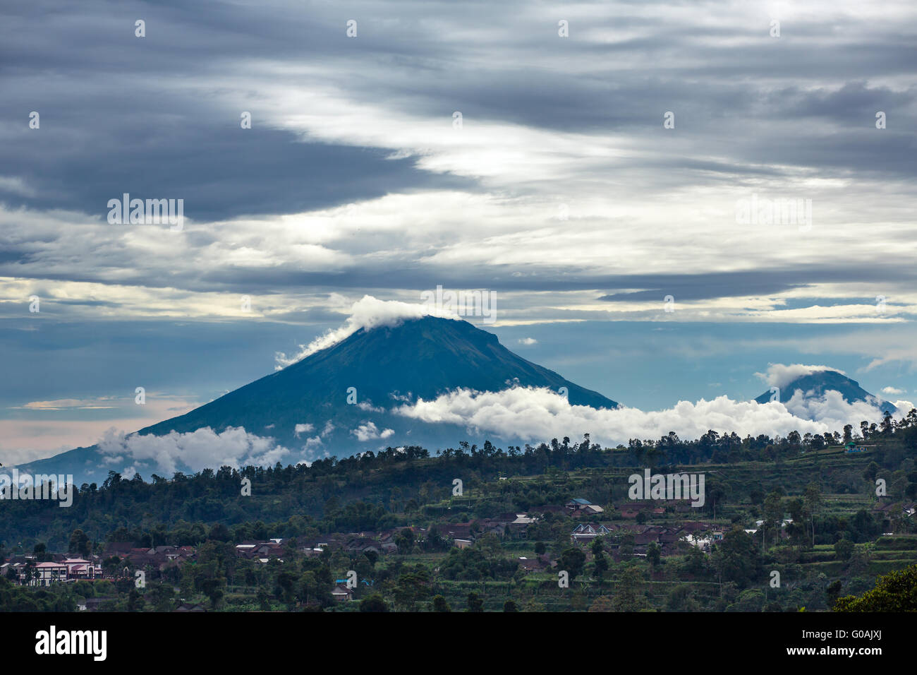 Gunung Sumbing and Sindoro volcanoes on Java, Indonesia Stock Photo