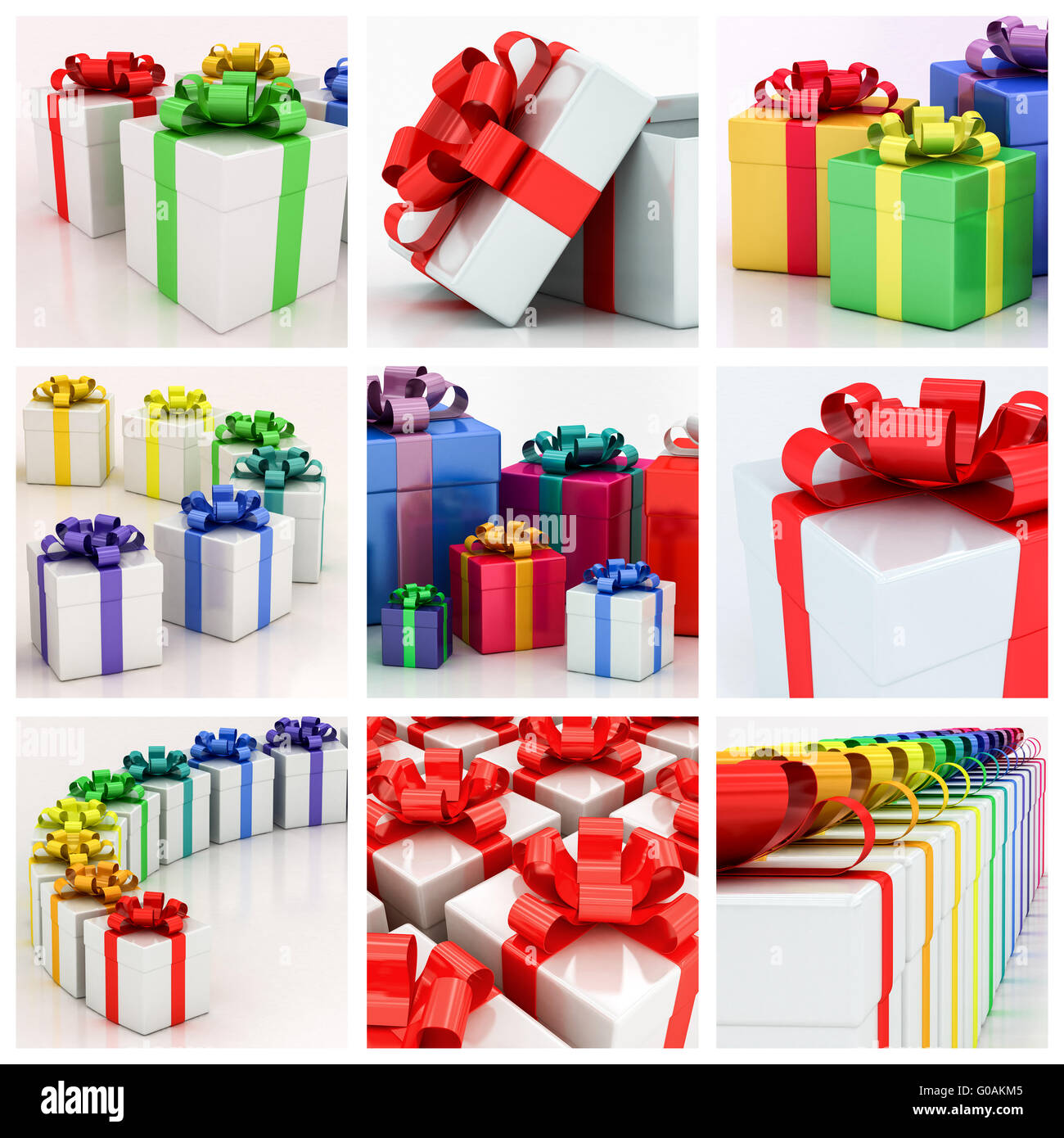 white gift boxes with varicolored ribbon Stock Photo Alamy