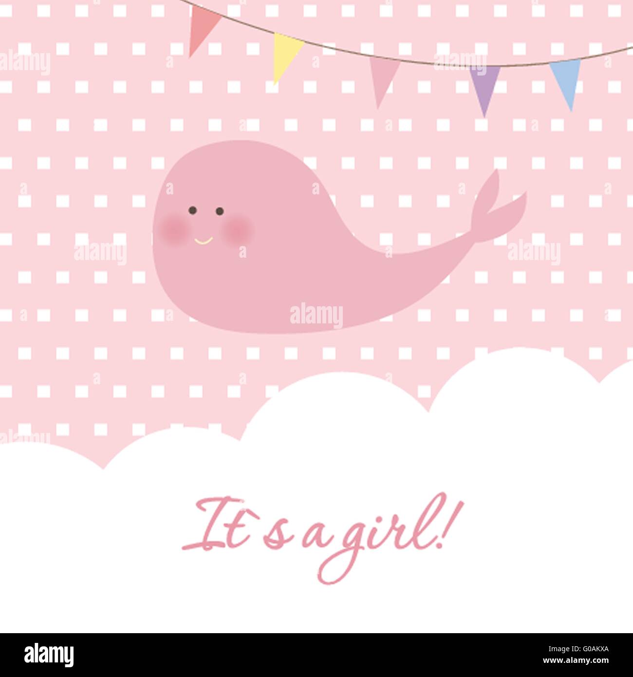 Baby Girl Shower Card With Cute Whale And Flags Stock Photo Alamy