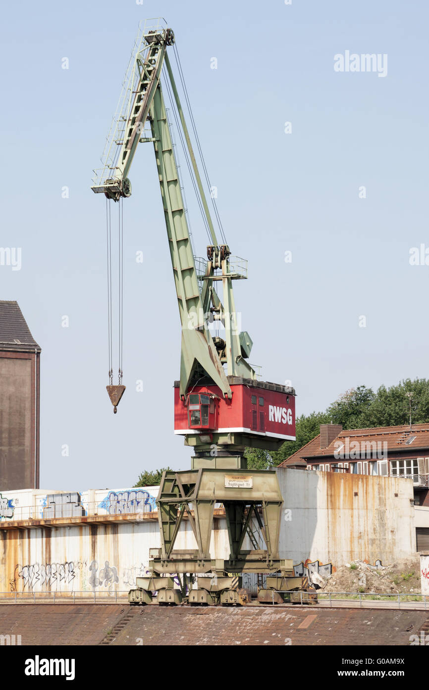 Dockside crane, Inner harbor Duisburg, Germany Stock Photo