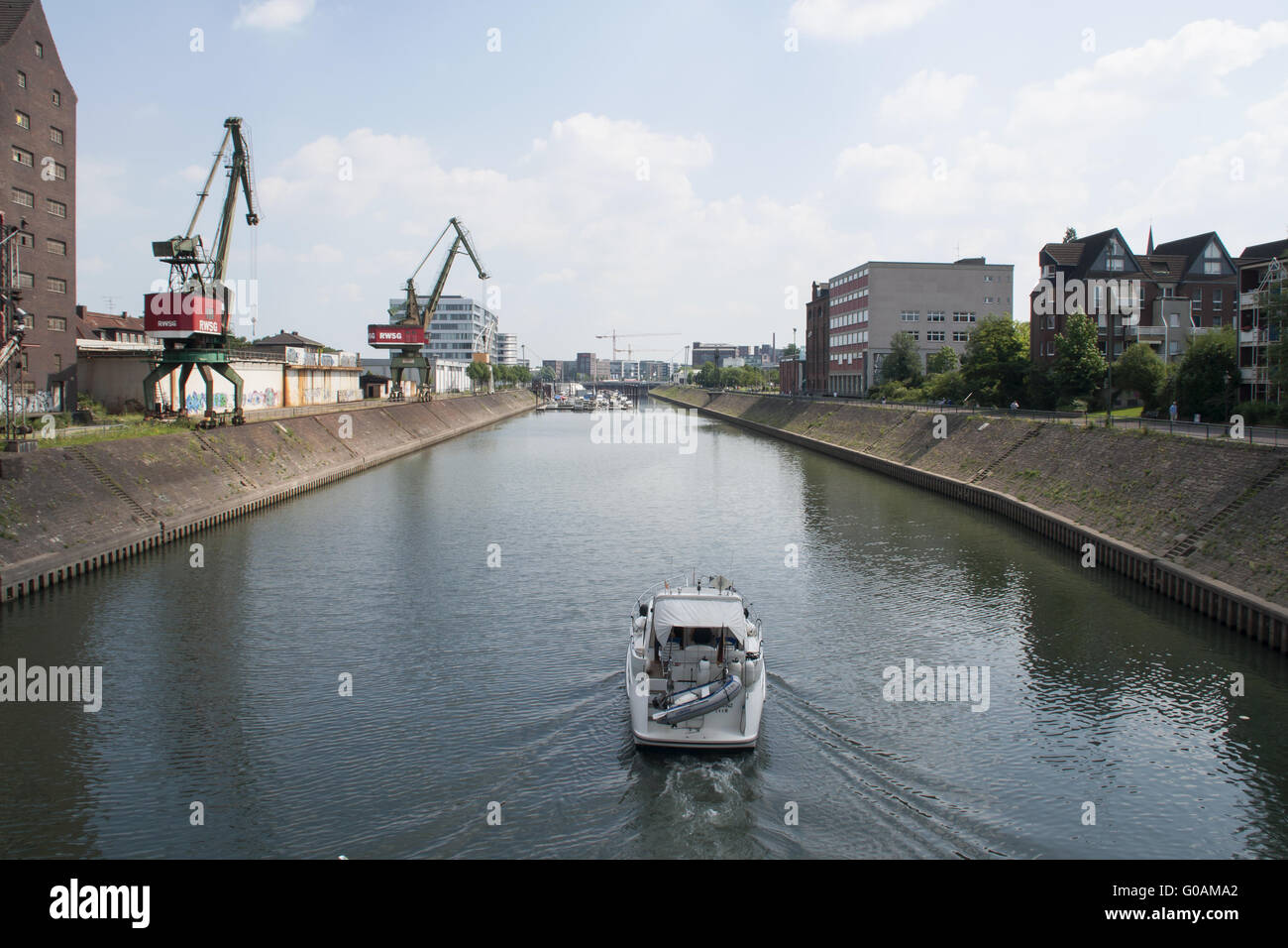 Dockside crane, Inner harbor Duisburg, Germany Stock Photo