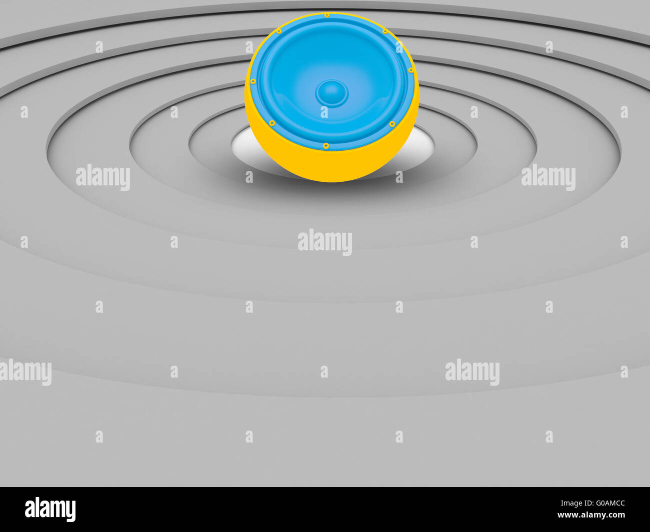 3d illustrations of colorful small speaker isolated over circular white background Stock Photo
