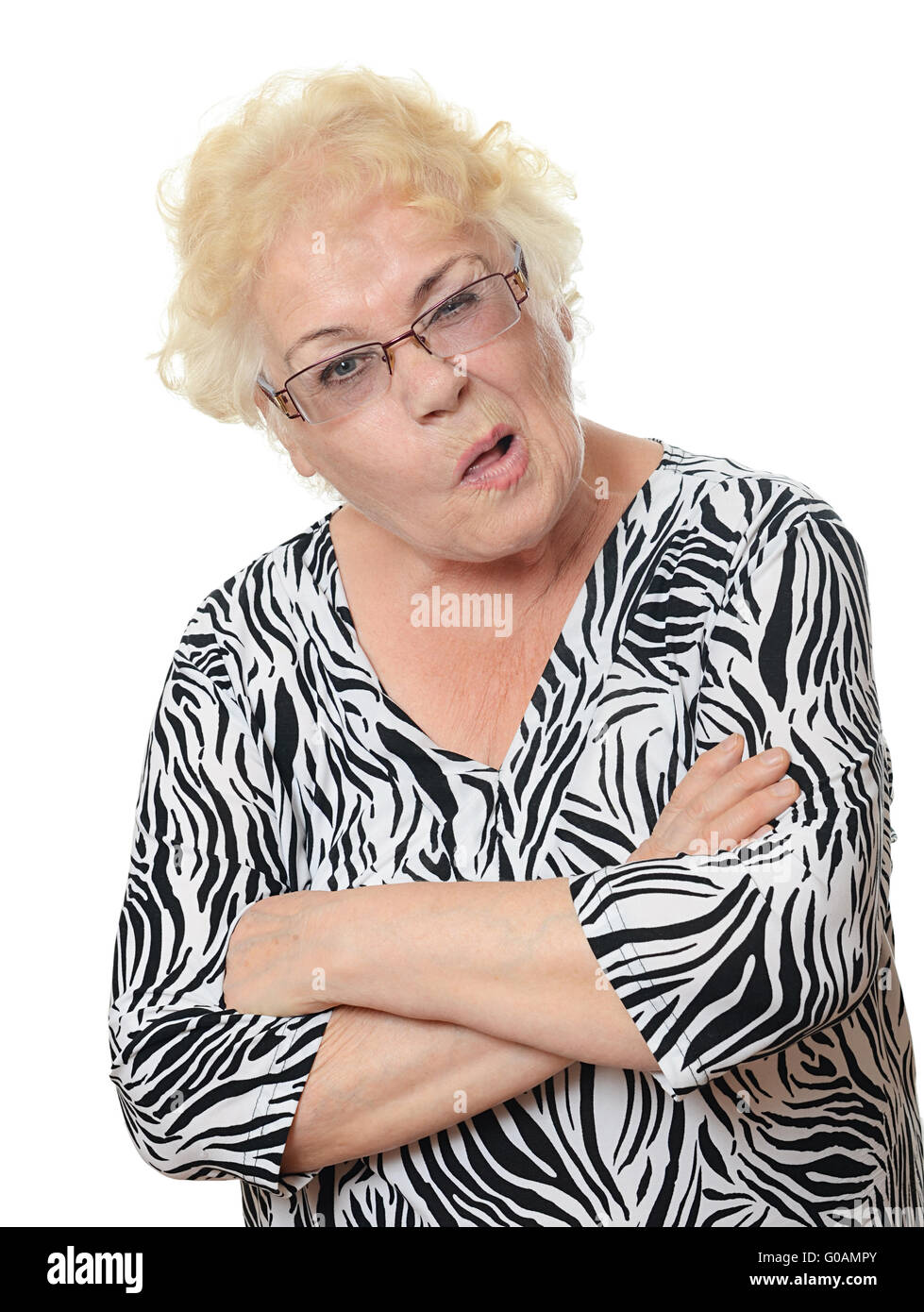 Portrait of old woman isolated on white background Stock Photo