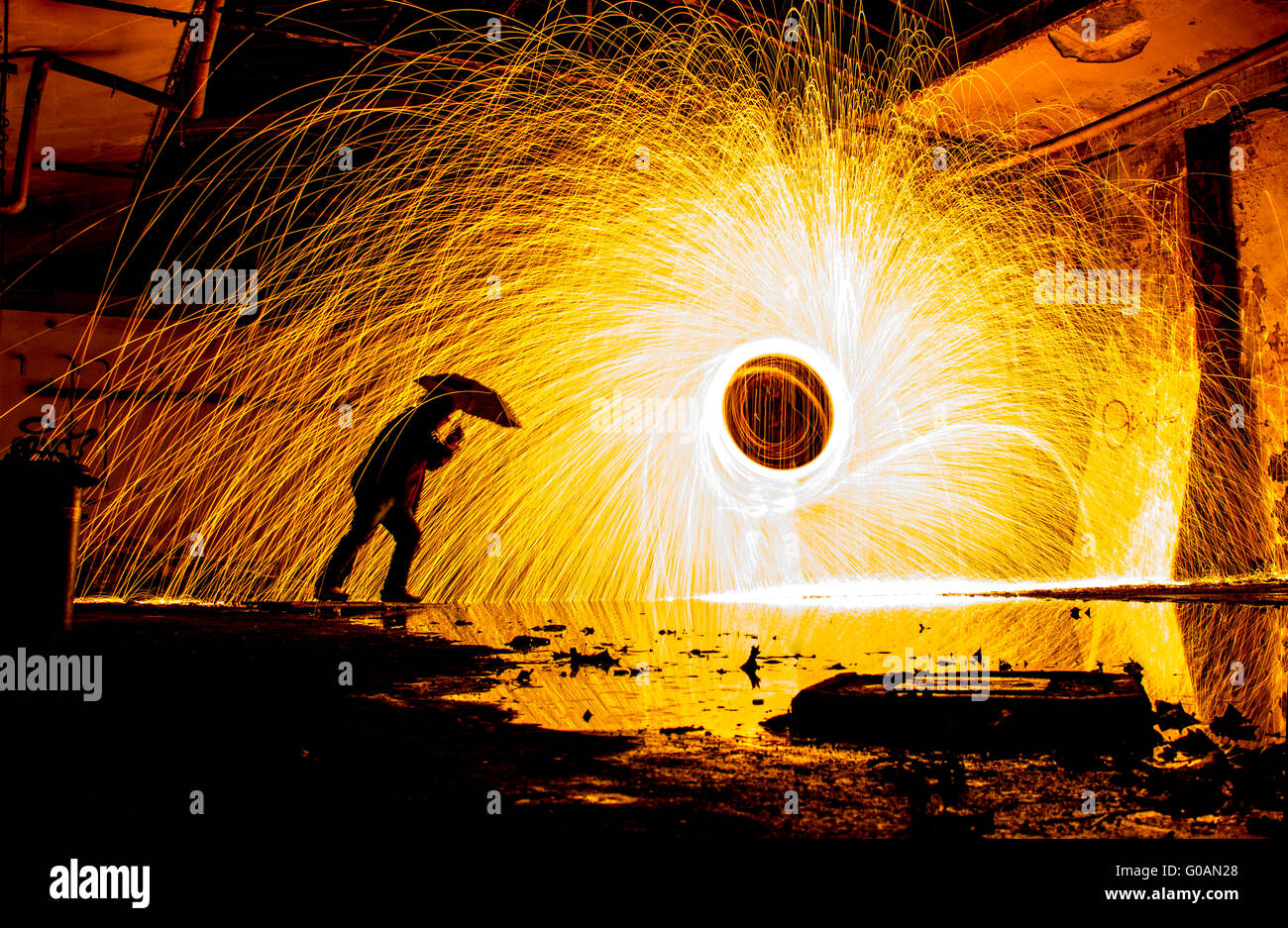 Golden Rain Lost Places Lightpainting Stock Photo