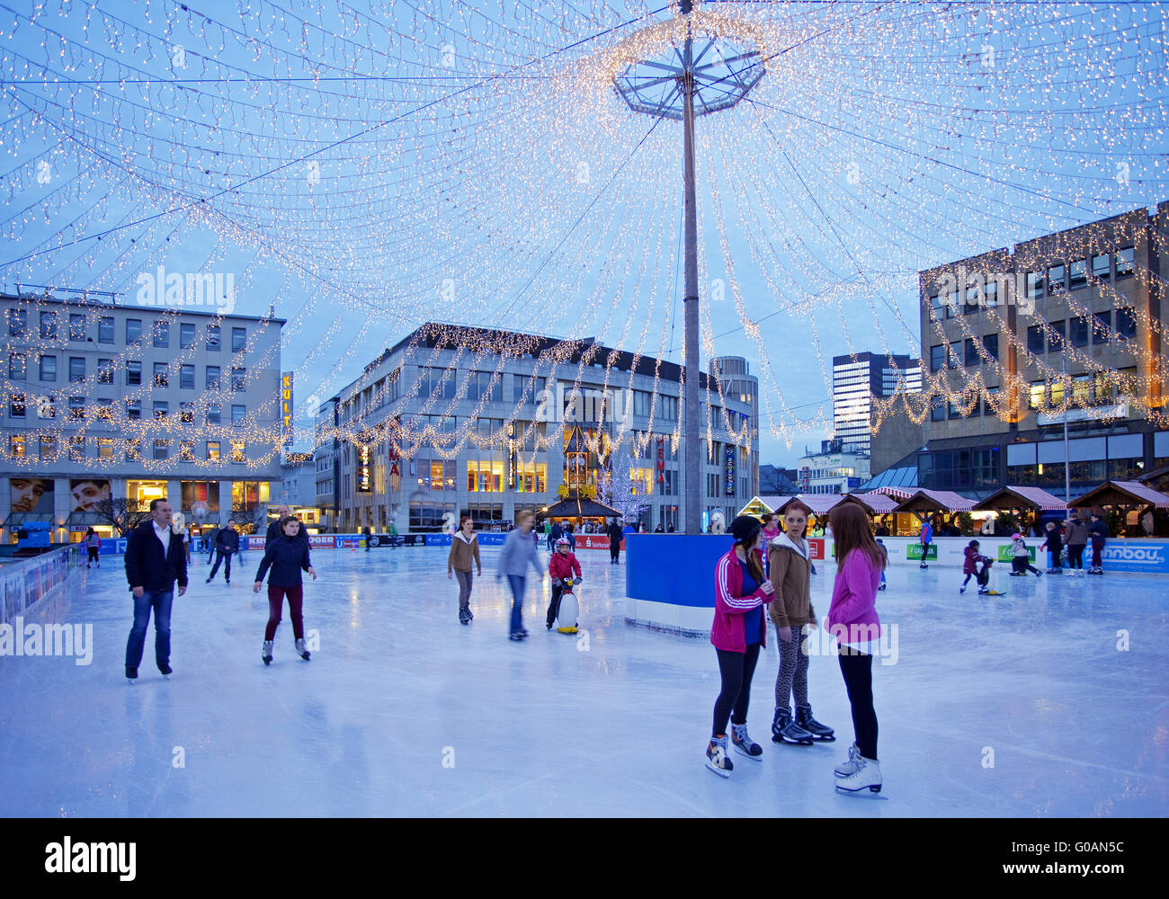 People at the rink, Kennedy Platz, Essen, Germany Stock Photo