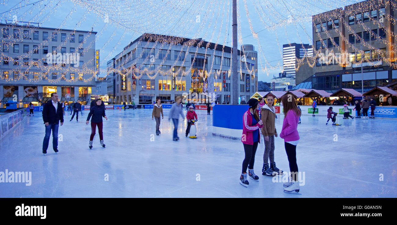 People at the rink, Kennedy Platz, Essen, Germany Stock Photo
