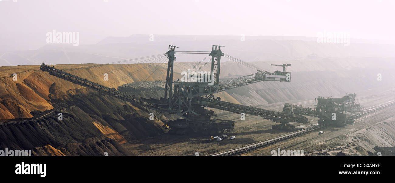 Panoramic picture of a settler in Garzweiler mine Stock Photo