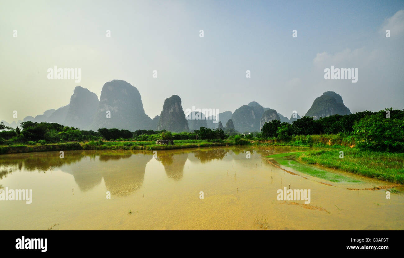 Li river mountain landscape in Yangshuo Guilin Stock Photo