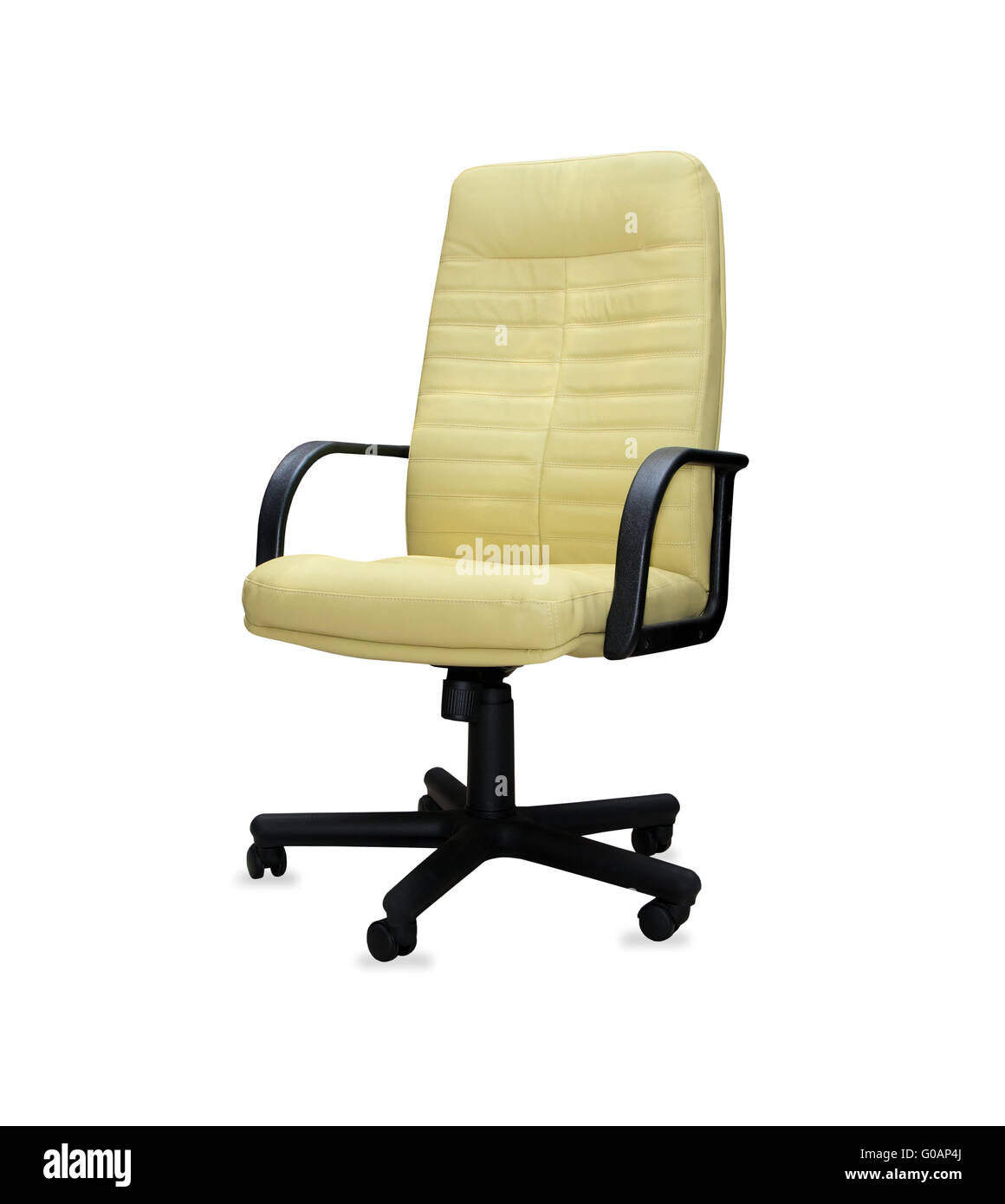 The office chair from yellow leather. Isolated Stock Photo