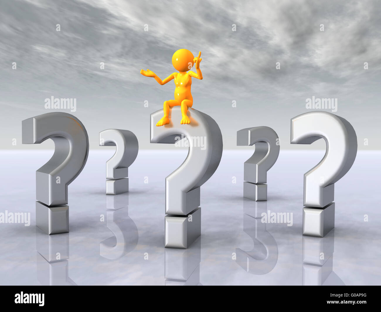 Question Marks with Thinker Stock Photo