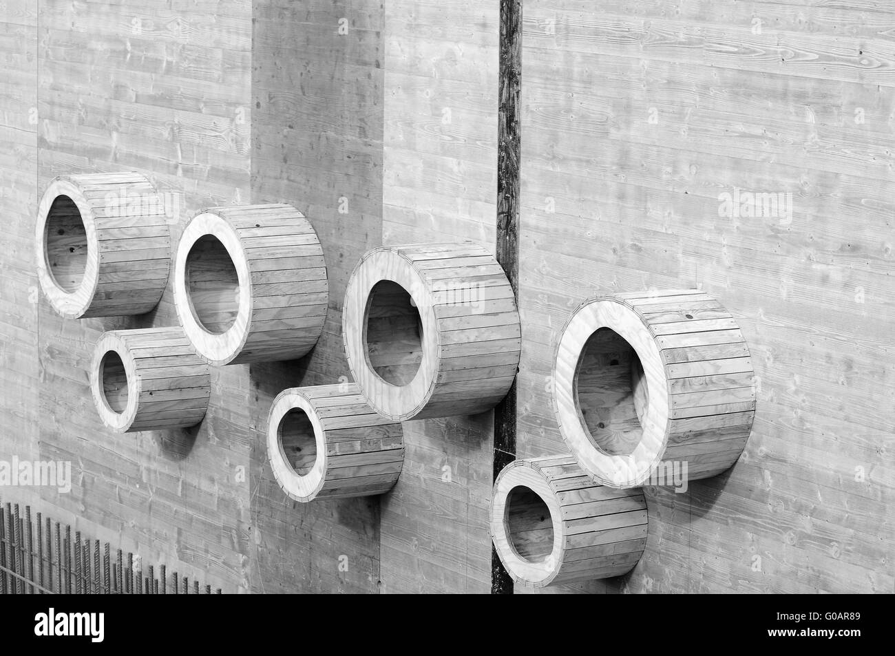 formwork with round recesses in black and white Stock Photo