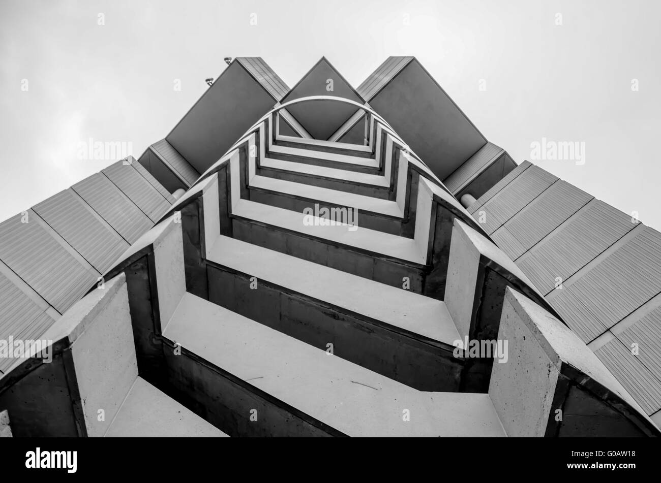 zig zag spiral stair on highrise building emergency exit Stock Photo