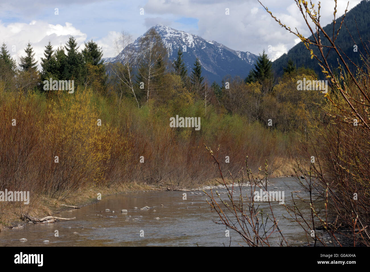 Wild river landscape of the Tyrolean Lech, Austria Stock Photo