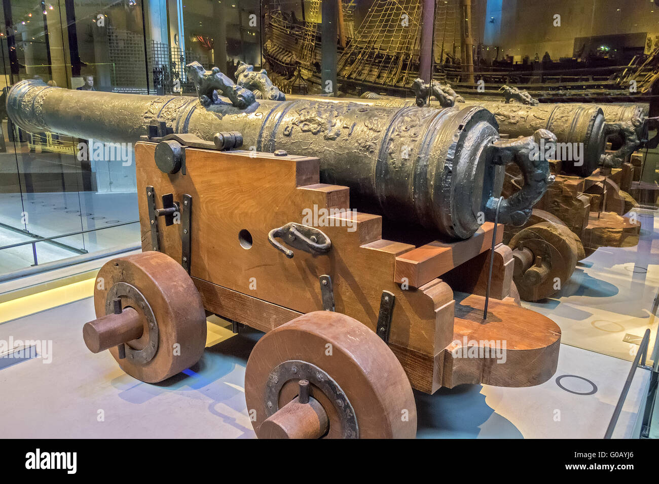 Row Of Canon In The Vasa Museum Stockholm Sweden Stock Photo
