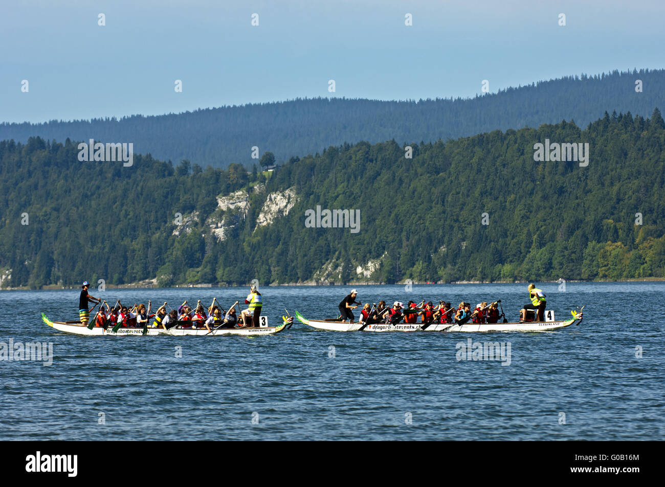 Dragon boat race, Lac de Joux, Switzerland Stock Photo