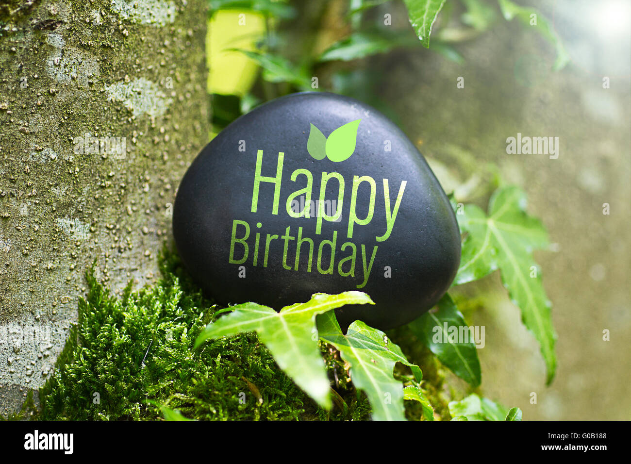 The word „Happy Birthday!“ on a stone in nature Stock Photo - Alamy