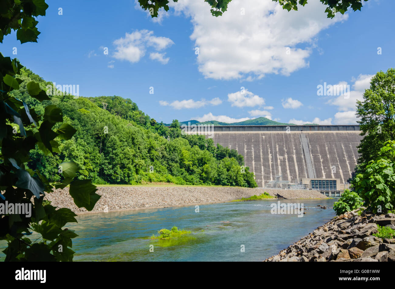 views of man made dam at lake fontana great smoky mountains nc Stock