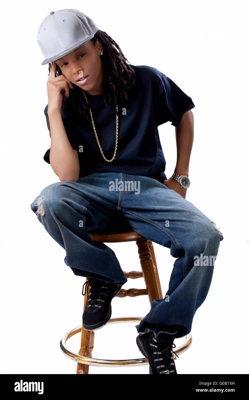 Young African American Woman Blue Shirt Jeans Stock Photo - Alamy