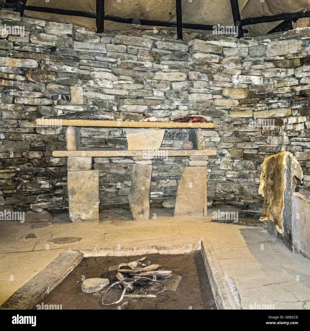 Reconstruction Of Skara Brae House Orkney Islands Stock Photo