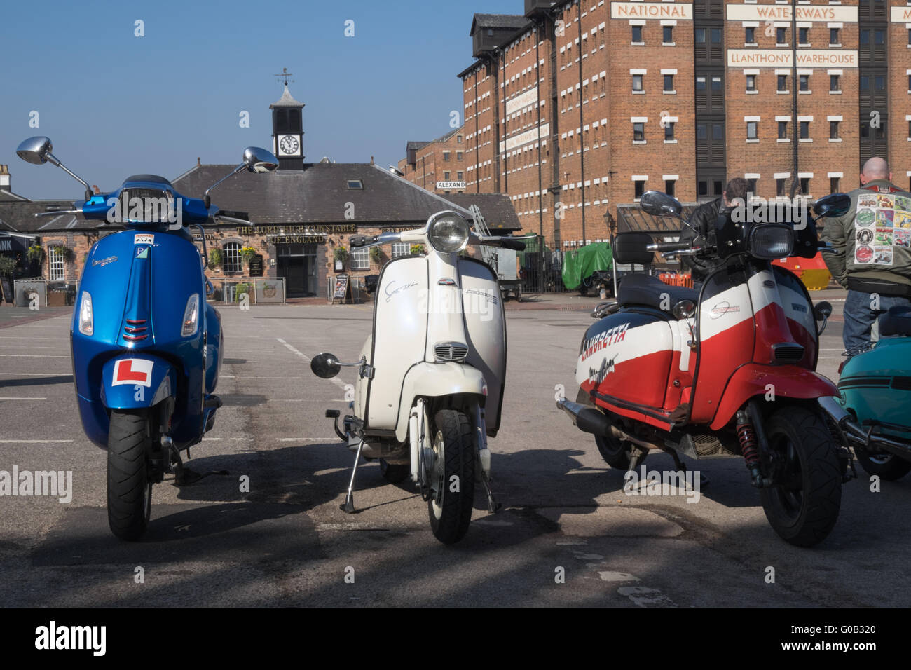 Motor scooters club meeting at Gloucester docks in southern England