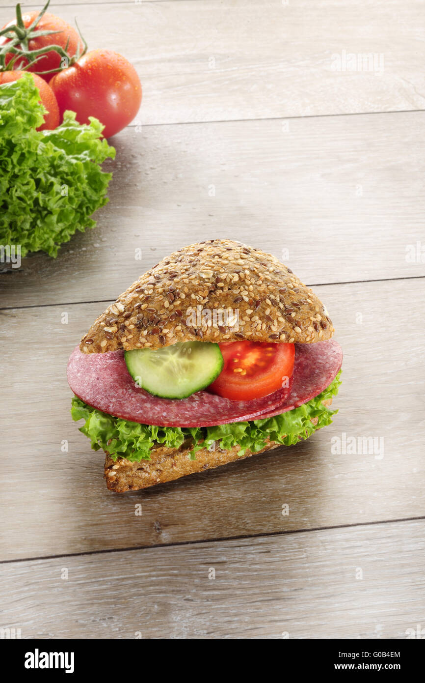 salami sandwich Stock Photo