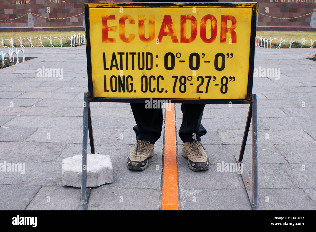 feet on both sides of the equator-line, Ecuador Stock Photo