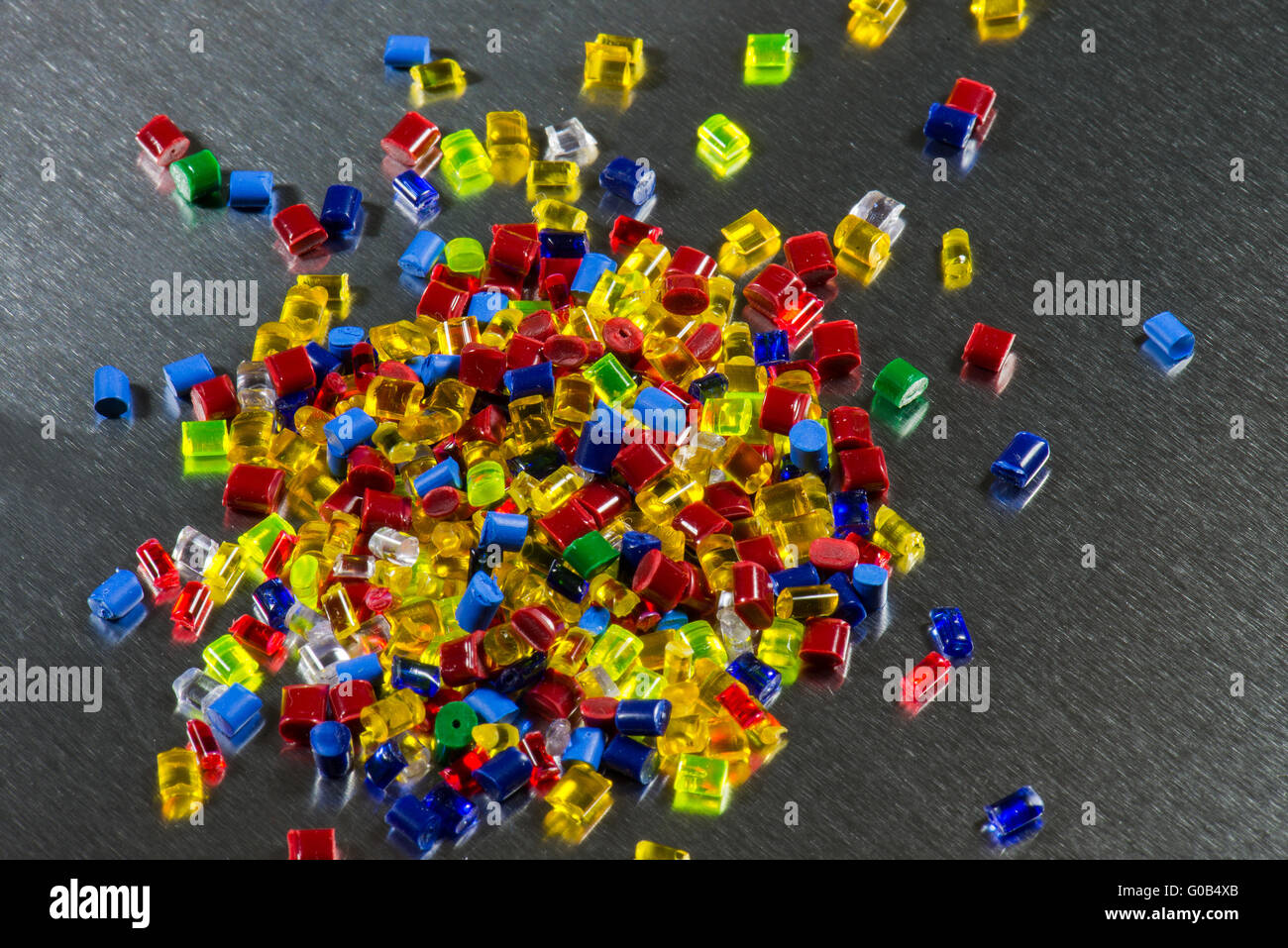 several dyed resins on steel sheet Stock Photo