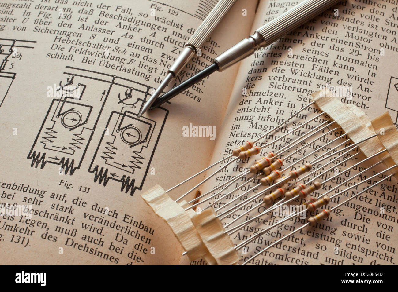 old teachingbook for electronics with materials Stock Photo Alamy