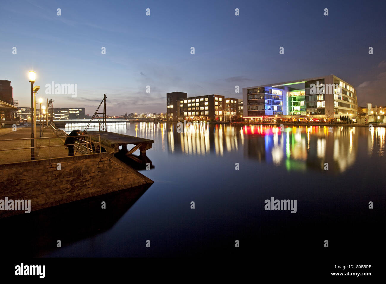 Duisburg Inner Harbour in the twilight, Germany Stock Photo