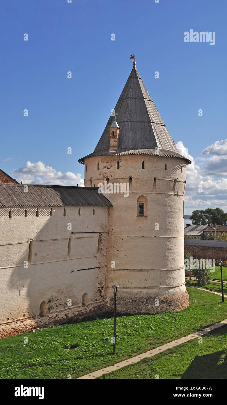 Wall and tower of Kremlin in ancient russian city Rostov The Great Stock Photo